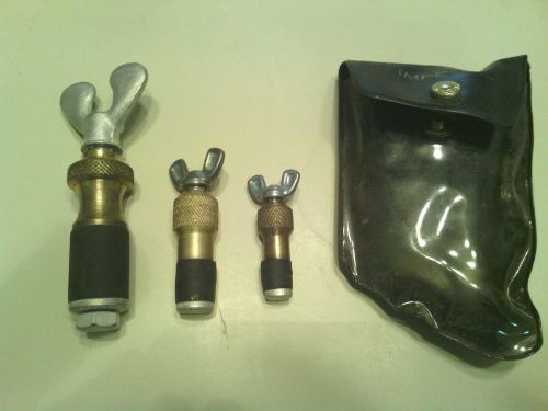 Set of 3 imperial rubber &amp; brass wingnut type pipe test plugs 5/16 3/8 and 1/2&#034; for sale