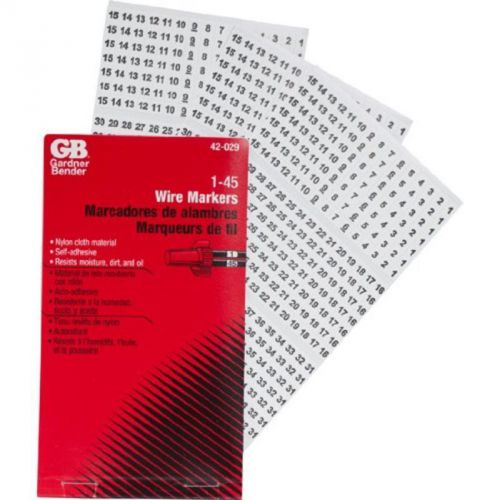 Wire marker booklet, 1-45; 10/ea per book gb-gardner bender outlet boxes 42-029 for sale