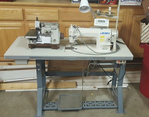 Juki DDL-8700 and Brother EF4-B511 Industrial sewing machines with stand