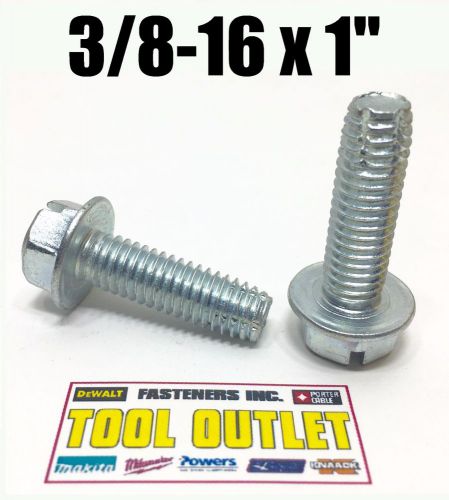 (Qty 25) 3/8-16 x 1&#034; Slotted Hex Bolt Thread Cutting Screw Zinc Plated Type F