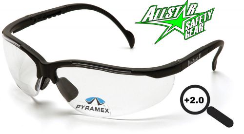 Pyramex safety v2 readers +2.0 clear bifocals safety glasses sb1810r20 cheaters for sale