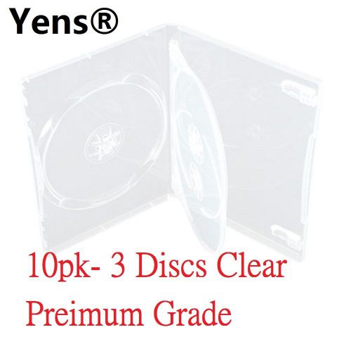 Yens® 10 Premium 3 Disc Clear CD DVD Case 14MM Movie Box 10#CDVD3