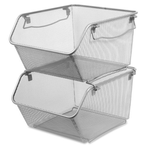 Lorell mesh stacking storage bin - 2 tier[s] - desktop - silver - steel, metal - for sale