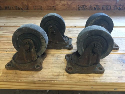 Set of 4 Antique Vintage Cast Iron Industrial Caster Cart Table Wheels