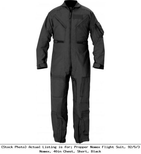 Propper Nomex Flight Suit, 92/5/3 Nomex, 40in Chest, Short, Black: F51154600140S