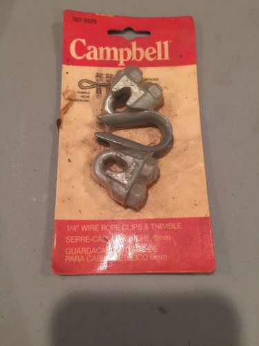 Campbell 1/4&#034; wire rope clips &amp; thimble 767-5129 for sale