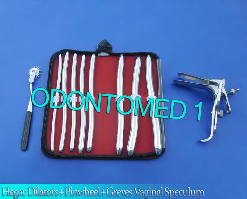 HEGAR DILATOR SOUNDS 8 PCS+BLACK PINWHEEL &amp; GRAVES SPECULUM LARGE