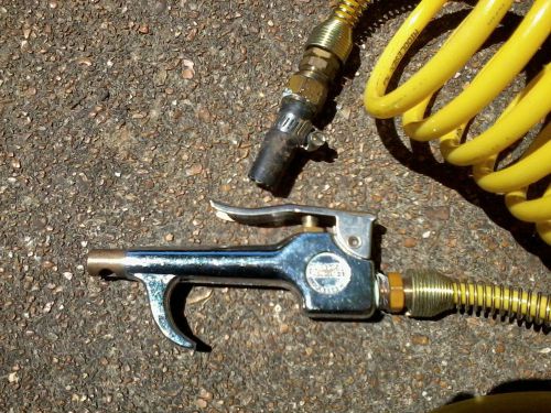 Yellow Coiled Air Hose, 20 ft w/ Fittings &amp; Nozzle, 1/4&#034; ID, Made in USA