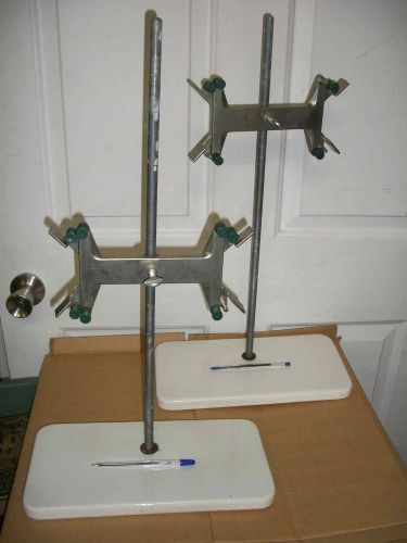 2  double buret holder support stand porcelain base w/ rod &amp; clamps lab supplies for sale