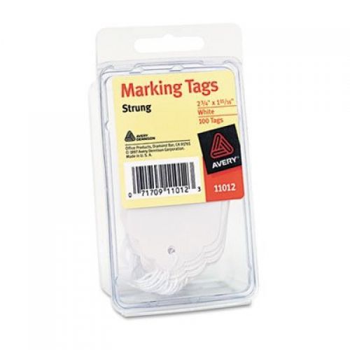 Avery White Marking Tags 11012, Strung, 2-3/4&#034; x 1-11/16&#034;, Pack of 100