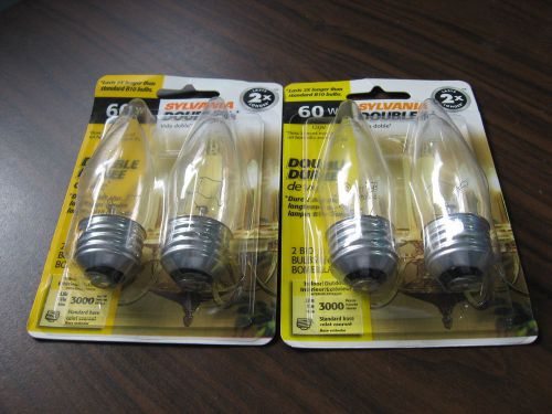 Lot of 4 New Sylvania 60B10/DL/BL/2PK Double Life Bulbs 60 Watt, 120 Volt