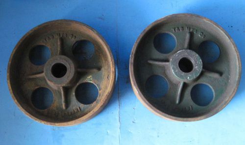 Pair vintage industrial machine age cast iron 10&#034; wheels for hit miss cart usa for sale