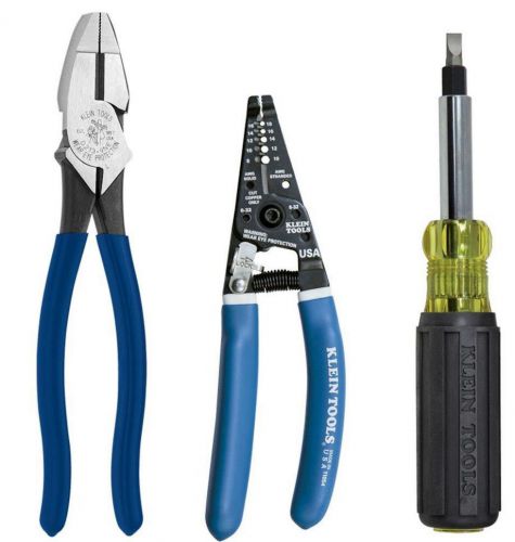 Klein tools s 3-piece set pliers wire stripper screwdriver electrician tool kit for sale