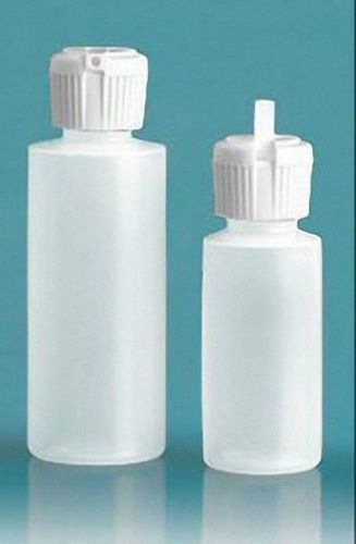 1 oz HDPE Cylinder Round Plastic Bottles w/PolyTop Dispensing Caps (Lot of 100)