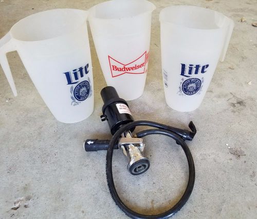Micro Matic Beer Tap Keg Serving Pump &amp; 3 Plastic Beer Pitchers