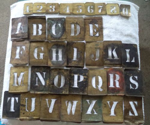 ANTIQUE SET OF BRASS STENCILS A -Z &amp; NUMBERS + MORE