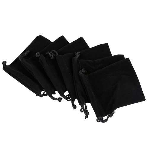 6 X Black Velvet Drawstring Jewelry Bags 3&#034; N3