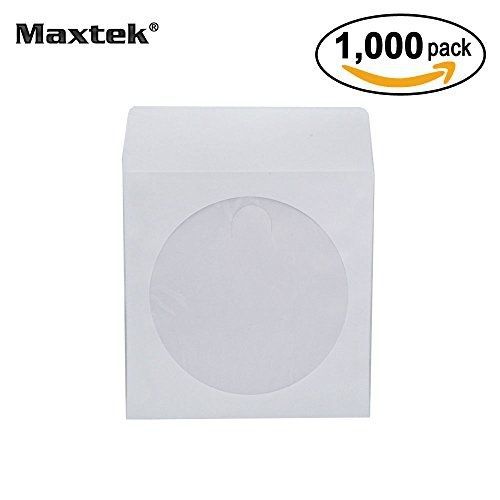 Maxtek 1,000 Pieces White Paper CD DVD Sleeves Envelope Holder with Clear Window