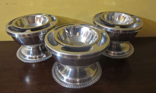 Stainless Steel 3 Piece Chilled SHRIMP COCKTAIL Service Bowls Set of 3 - NICE!