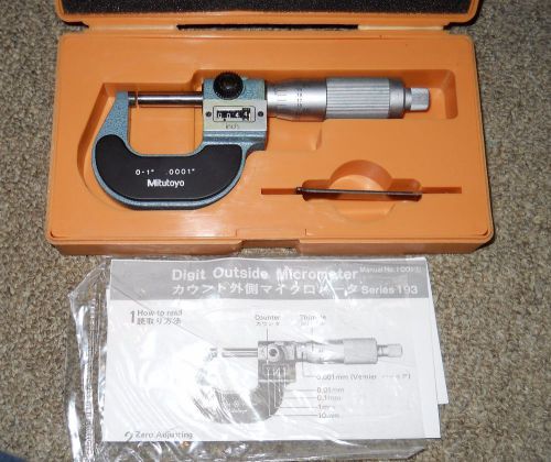 Mitutoyo Digital Outside Micrometer &amp; Case #193-2 Nice