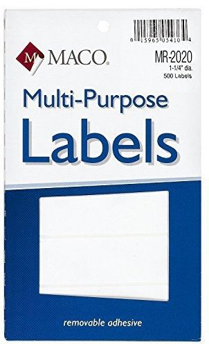 Maco MACO White Round Multi-Purpose Labels, 1-1/4 Inches in Diameter, 500 Per