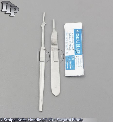 2 STAINLESS STEEL SCALPEL KNIFE HANDLE #7 #3 + 20 SURGICAL STERILE BLADES #12