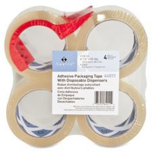 Sparco packing tape, with dispenser, 3 inches core, 3.0mil, 2 x 55 yards, 4 per for sale