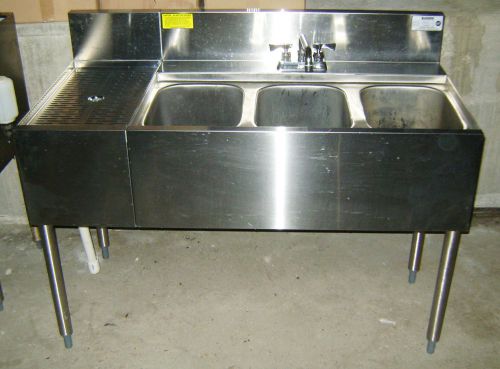 Krowne KR24-43R Three Compartment Underbar Bar Sink With Left Drain Board