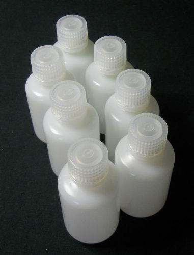 Lot of (7) vwr 60ml hdpe narrow mouth bottle &amp; screw cap, 414004-155, 215-3404 for sale