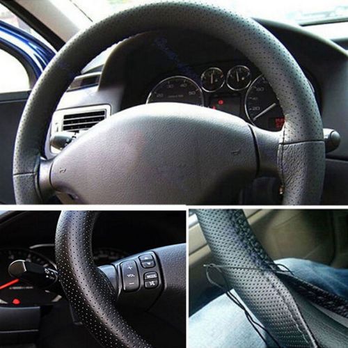Utilitycar truck leather steering wheel cover with needles andthread black diyhu for sale