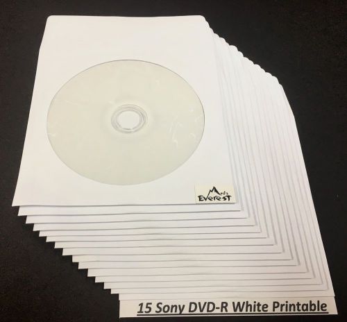 15 SONY Blank DVD-R DVDR Recordable White Inkjet Printable 16X 4.7GB Media Disc