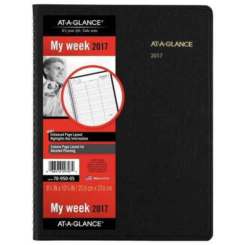 AT-A-GLANCE Weekly Appointment Book / Planner 2017 8-1/4 x 10-7/8&#034; Black (70-...