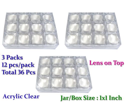 36 PCS OF CLEAR PLASTIC LENS MAGNIFIER ON TOP GEM COINS JAR JEWELRY DISPLAY BOX