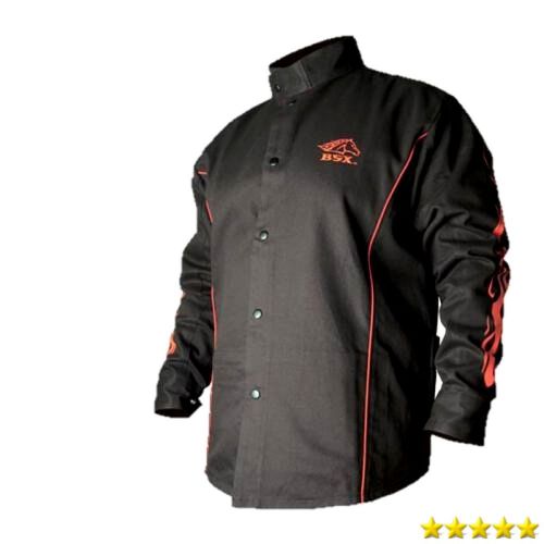 Bsx bx9c black w/ red flames cotton welding jacket - xl new new for sale