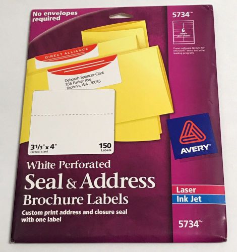 Avery 5734 White Perforated Seal &amp; Address Brochure Labels Laser/Inkjet 150 ct