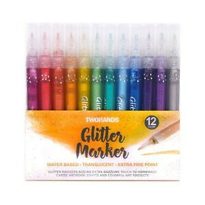 Glitter Marker Pens, Water Based, Fine Point, 12 Colors, Best for Card, Poste...