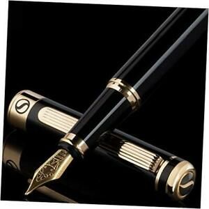 Lacquer Fountain Pen - Stunning Luxury Pen with 24K Gold Medium Nib Black