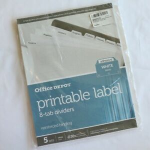 8 Tab Index Dividers w/ White Printable Labels - 5 Sets | OFFICE Depot
