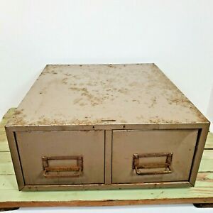 Vintage Two Drawer Library Card Storage Metal Industrial Decor Stackable Putty
