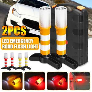 2x LED Emergency Road Flares Roadside Beacon Safety Strobe Light Warning Sign