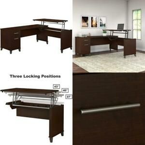 Bush Furniture Somerset 3 Position Sit To Stand L Shaped Desk, 72W, Mocha Cherry