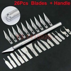26Pcs Carbon Steel Surgical Scalpel Curved thin Blades PCB Circuit Board +Handle