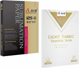A-SUB Sublimation Paper 125g 8.5x11 + Printable Inkjet Light White Heat Transfer