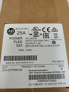 NIB Allen Bradley 25A-D1P4N104 PowerFlex 523 AC Drive 0.5HP 480V