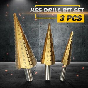3Pcs Large HSS Step Cone Drill Titanium Bit Set Hole Metal Cutter  //O /