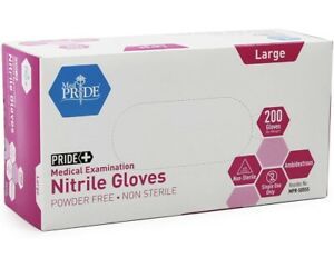 Medpride Exam Nitrile Gloves Large Box of 200 Powder and Latex Free