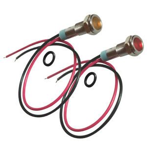 6mm 12V Red+Yellow LED Metal Indicator Pilot Dash Light Lamp With Wire Leads