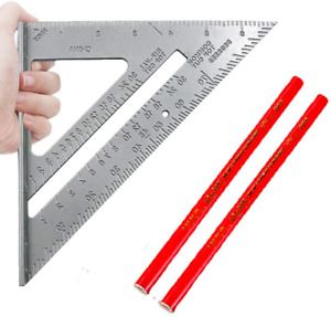 Carpenter Square, 7-inch Aluminum Square+ 2Pcs Woodworking pen Rafter Carpenter