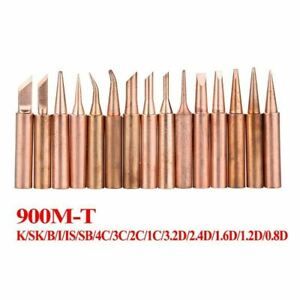 15Pcs/lot Pure Copper Lead Free Soldering Iron Tips 900M-T Welding Head For 936