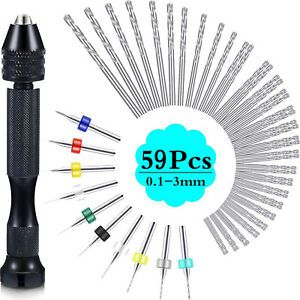 59 Pcs Mini Twist Drill Bits Micro Hand Drilling Set DIY Model Craft Wood Tools